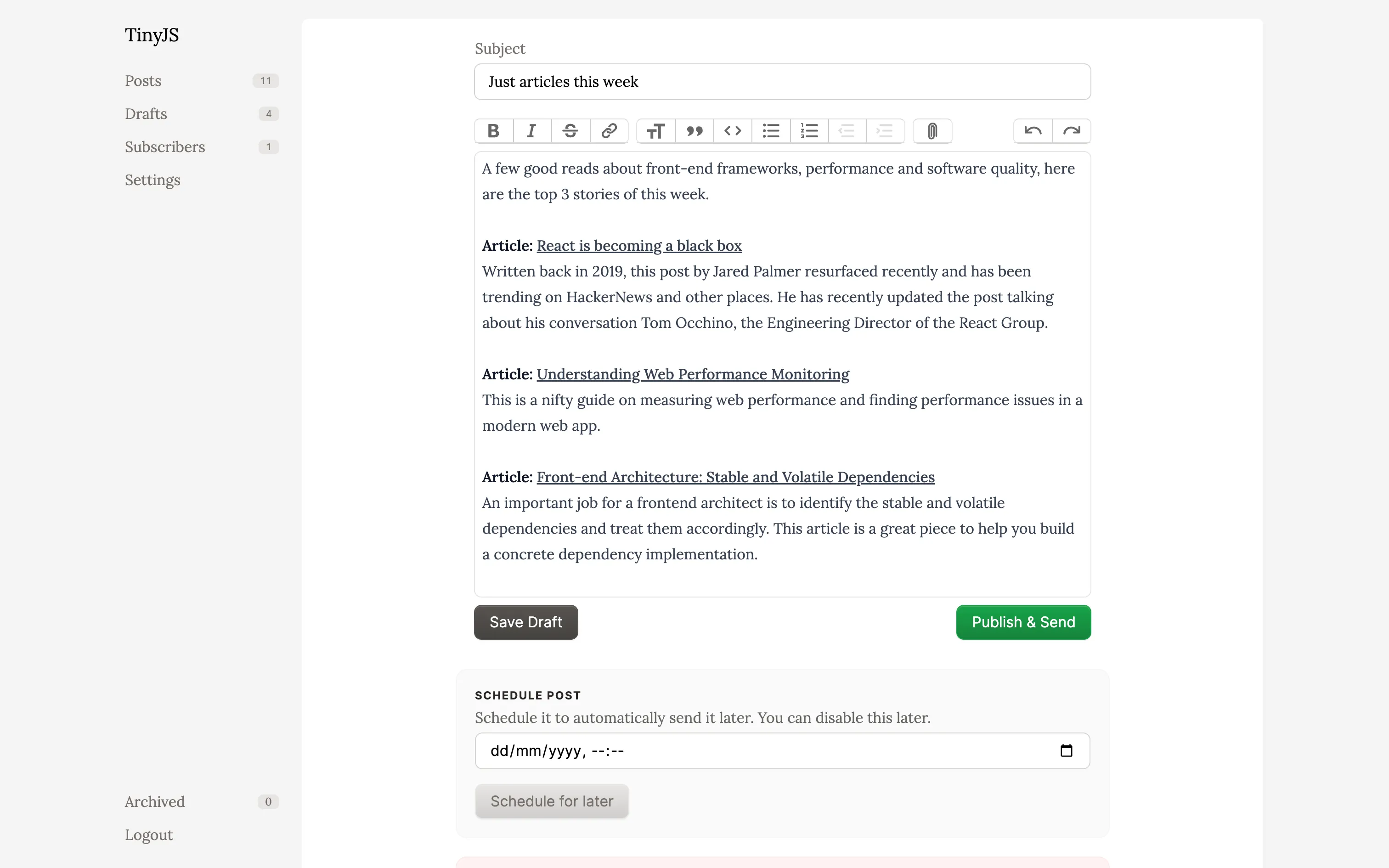 Screenshot of Picoletter